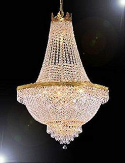 French Empire Crystal Gold Chandelier Lighting - Great for The Dining Room, Foyer, Entry Way, Living Room - H30" X W24"